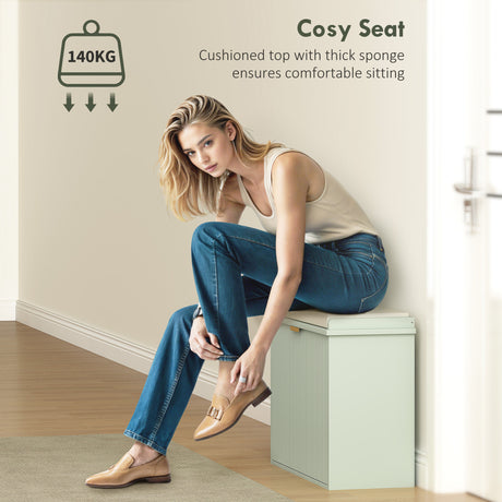 Wooden Shoe Storage Bench 62cm Wide With Cushion - Velmora