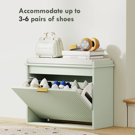 Wooden Shoe Storage Bench 62cm Wide With Cushion - Velmora