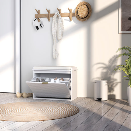 Wooden Shoe Storage Bench 62cm Wide With Cushion - Velmora