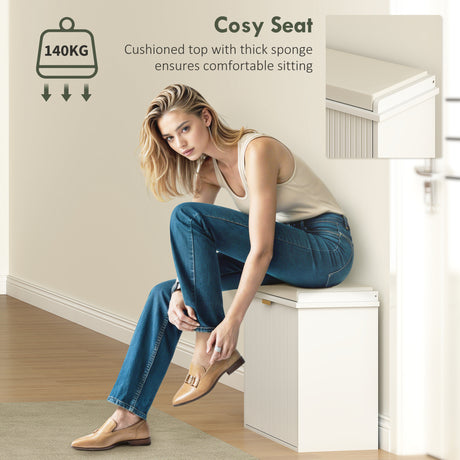 Wooden Shoe Storage Bench 62cm Wide With Cushion - Velmora