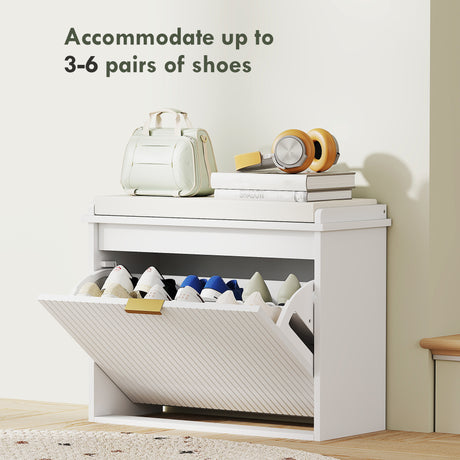 Wooden Shoe Storage Bench 62cm Wide With Cushion - Velmora