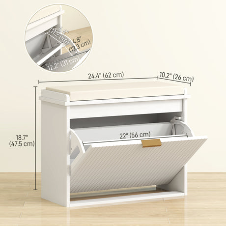 Wooden Shoe Storage Bench 62cm Wide With Cushion - Velmora