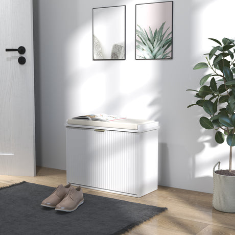 Wooden Shoe Storage Bench 62cm Wide With Cushion - Velmora
