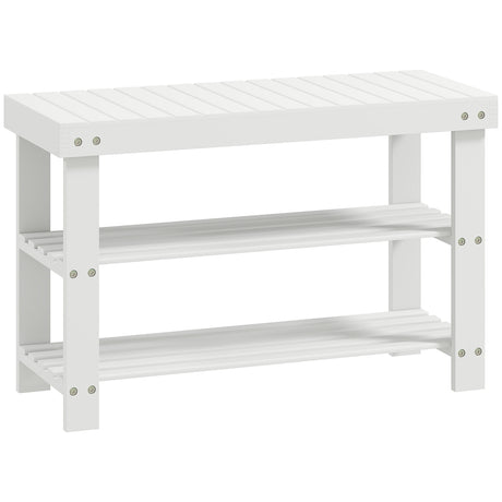 Wooden Shoe Storage Bench 70cm Wide 2 Shelves - Velmora