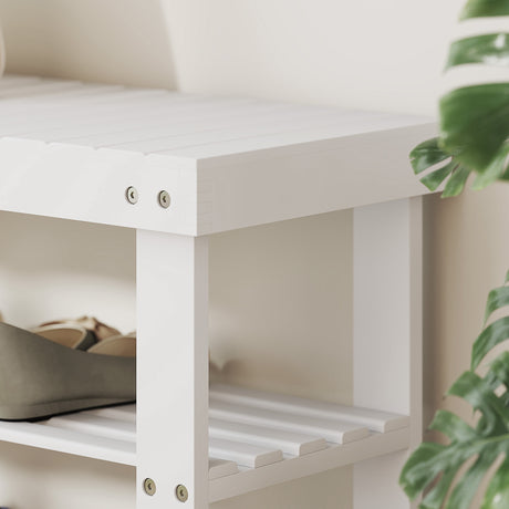 Wooden Shoe Storage Bench 70cm Wide 2 Shelves - Velmora