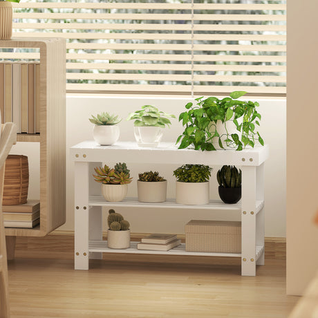 Wooden Shoe Storage Bench 70cm Wide 2 Shelves - Velmora