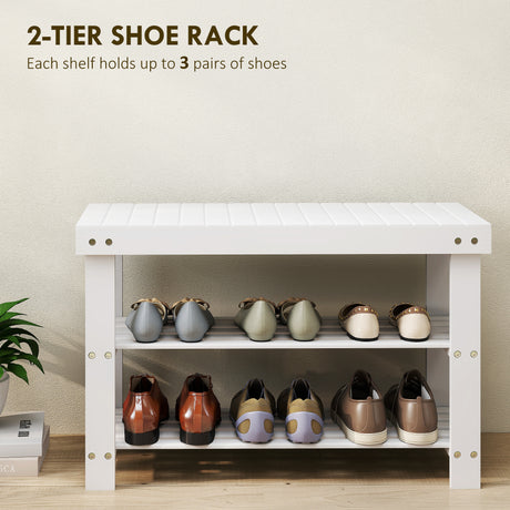 Wooden Shoe Storage Bench 70cm Wide 2 Shelves - Velmora