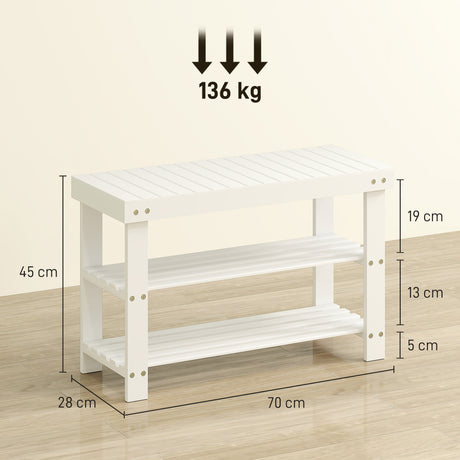 Wooden Shoe Storage Bench 70cm Wide 2 Shelves - Velmora