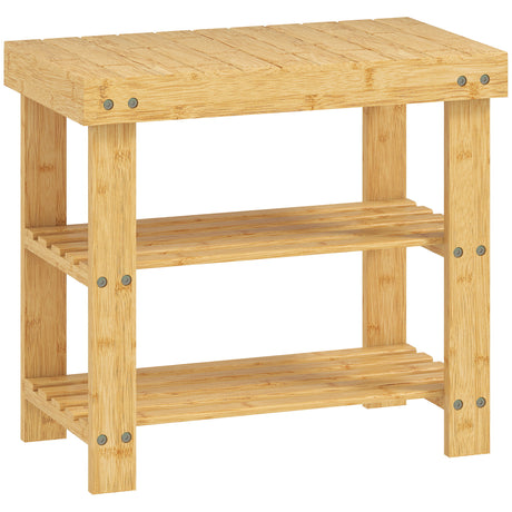 Wooden Shoe Storage Bench 70cm Wide 2 Shelves - Velmora
