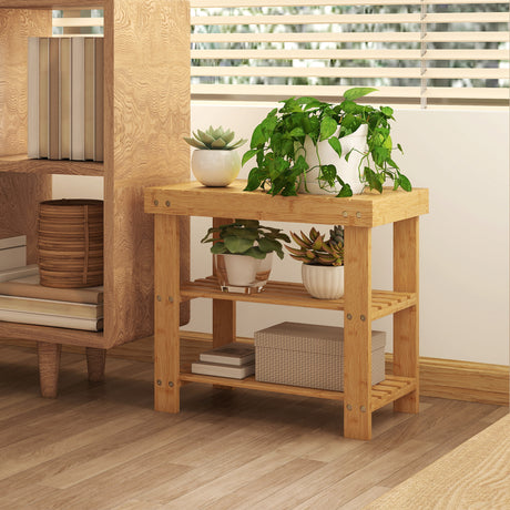 Wooden Shoe Storage Bench 70cm Wide 2 Shelves - Velmora