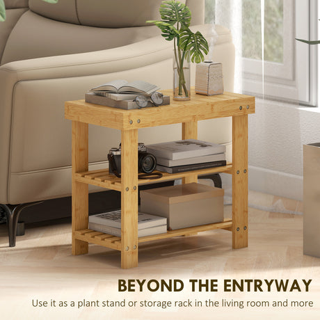 Wooden Shoe Storage Bench 70cm Wide 2 Shelves - Velmora
