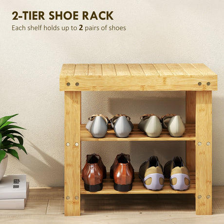 Wooden Shoe Storage Bench 70cm Wide 2 Shelves - Velmora