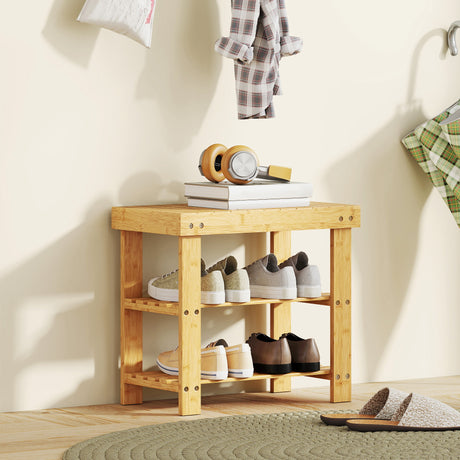 Wooden Shoe Storage Bench 70cm Wide 2 Shelves - Velmora