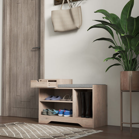 Wooden Shoe Storage Bench 76.5cm Wide With Cushion - Velmora