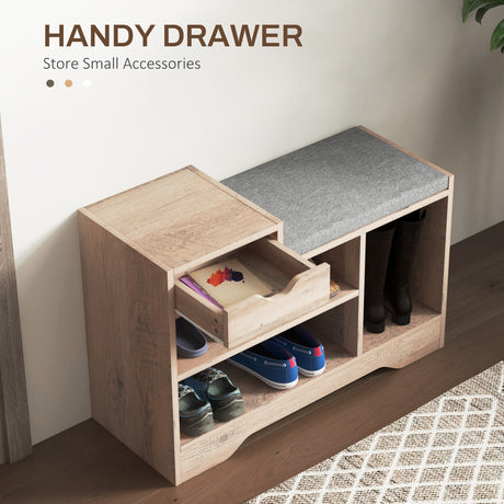 Wooden Shoe Storage Bench 76.5cm Wide With Cushion - Velmora