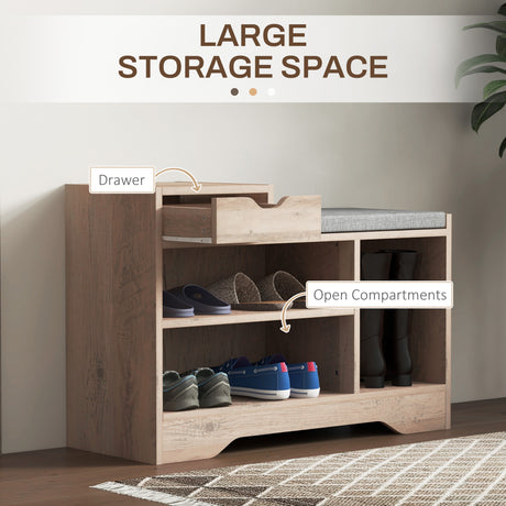 Wooden Shoe Storage Bench 76.5cm Wide With Cushion - Velmora