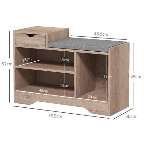 Wooden Shoe Storage Bench 76.5cm Wide With Cushion - Velmora