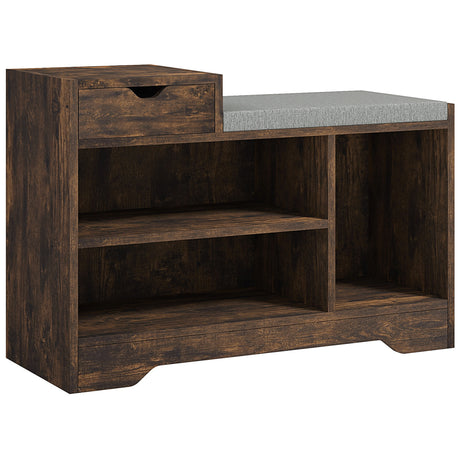 Wooden Shoe Storage Bench 76.5cm Wide With Cushion - Velmora