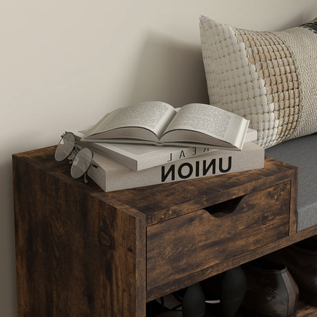 Wooden Shoe Storage Bench 76.5cm Wide With Cushion - Velmora