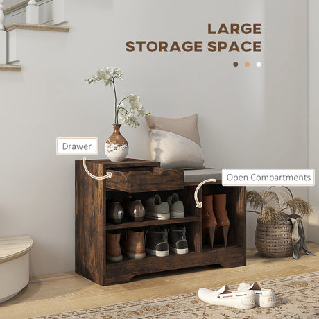 Wooden Shoe Storage Bench 76.5cm Wide With Cushion - Velmora