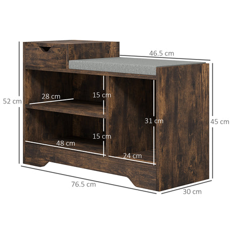Wooden Shoe Storage Bench 76.5cm Wide With Cushion - Velmora