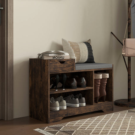 Wooden Shoe Storage Bench 76.5cm Wide With Cushion - Velmora