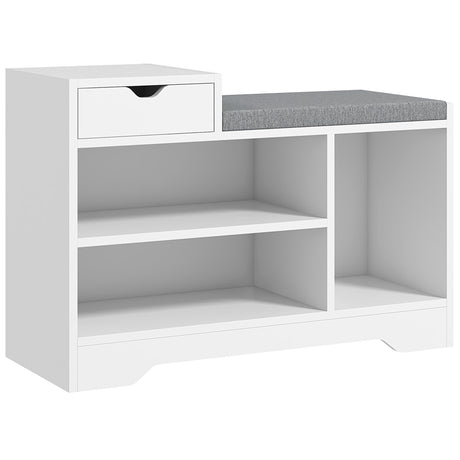 Wooden Shoe Storage Bench 76.5cm Wide With Cushion - Velmora