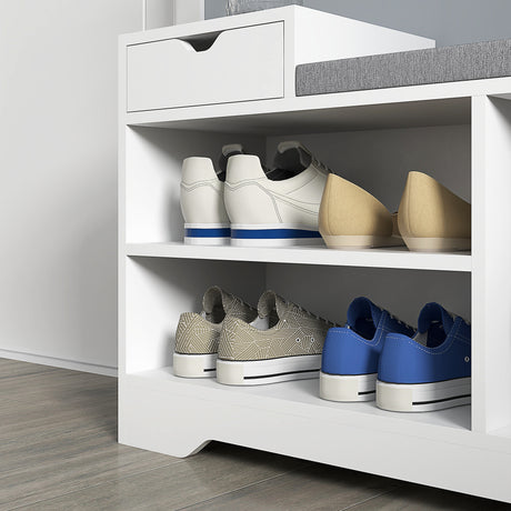 Wooden Shoe Storage Bench 76.5cm Wide With Cushion - Velmora