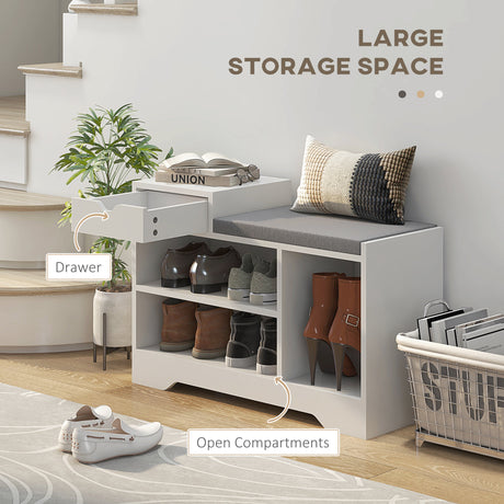 Wooden Shoe Storage Bench 76.5cm Wide With Cushion - Velmora