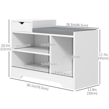Wooden Shoe Storage Bench 76.5cm Wide With Cushion - Velmora