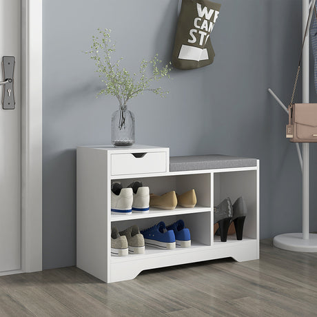Wooden Shoe Storage Bench 76.5cm Wide With Cushion - Velmora