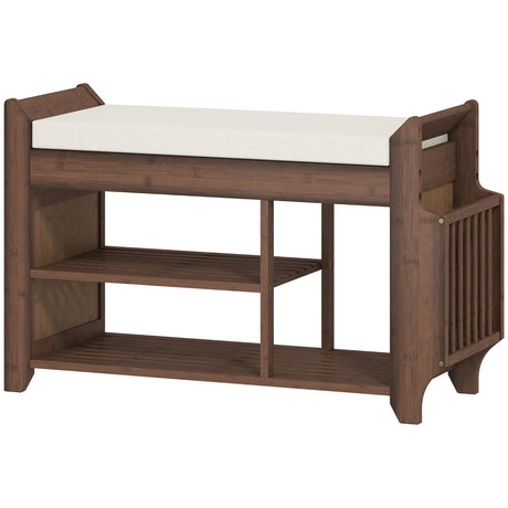 Wooden Shoe Storage Bench 80cm Wide With Cream Cushion - Velmora