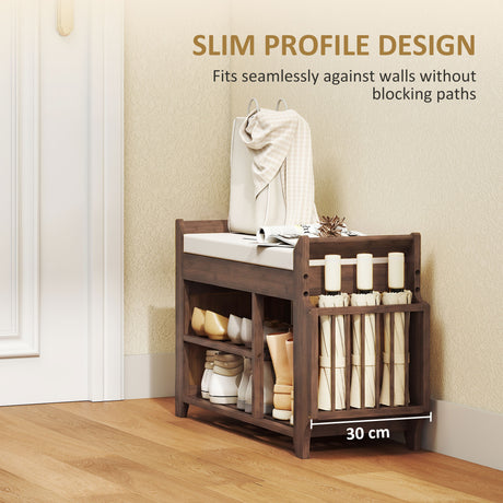 Wooden Shoe Storage Bench 80cm Wide With Cream Cushion - Velmora
