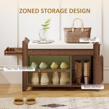 Wooden Shoe Storage Bench 80cm Wide With Cream Cushion - Velmora
