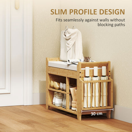 Wooden Shoe Storage Bench 80cm Wide With Cream Cushion - Velmora