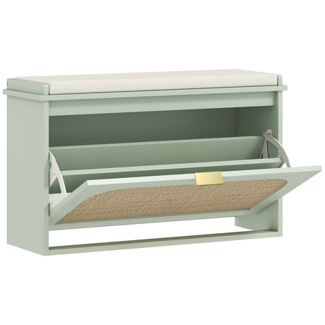 Wooden Shoe Storage Bench 80cm Wide With Cushion And Flip Drawer - Velmora