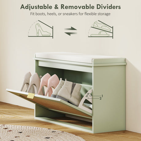 Wooden Shoe Storage Bench 80cm Wide With Cushion And Flip Drawer - Velmora