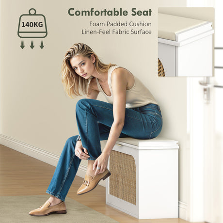 Wooden Shoe Storage Bench 80cm Wide With Cushion And Flip Drawer - Velmora