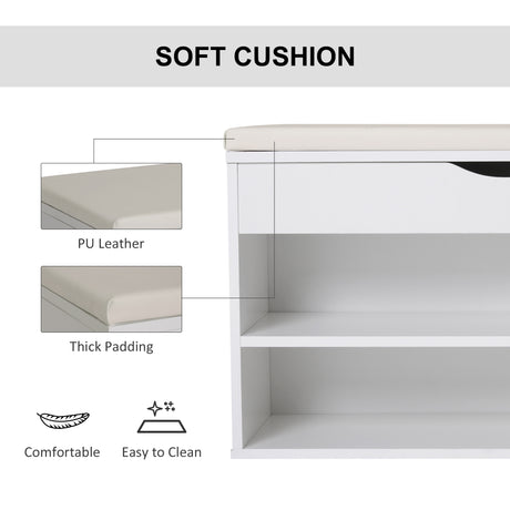 Wooden Shoe Storage Bench 80cm Wide With Cushion And Storage Shelves - Velmora