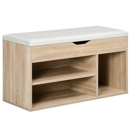 Wooden Shoe Storage Bench 80cm Wide With Cushion - Velmora