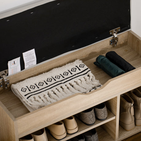 Wooden Shoe Storage Bench 80cm Wide With Cushion - Velmora