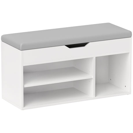 Wooden Shoe Storage Bench 80cm Wide With Cushion - Velmora