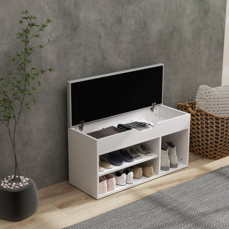 Wooden Shoe Storage Bench 80cm Wide With Cushion - Velmora