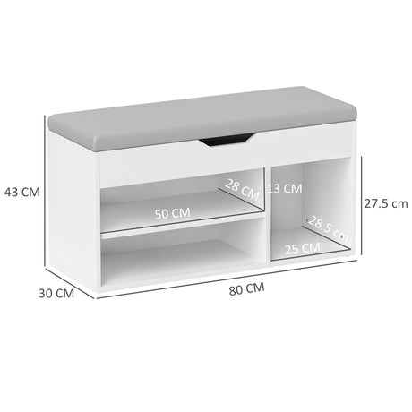 Wooden Shoe Storage Bench 80cm Wide With Cushion - Velmora