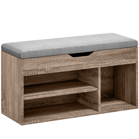 Wooden Shoe Storage Bench 80cm Wide With Cushion - Velmora