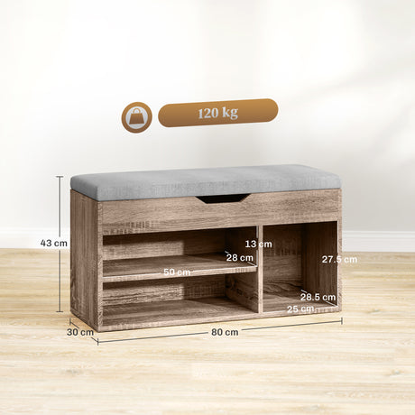 Wooden Shoe Storage Bench 80cm Wide With Cushion - Velmora