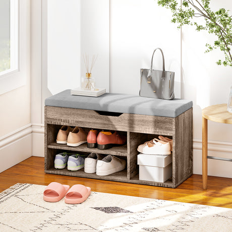 Wooden Shoe Storage Bench 80cm Wide With Cushion - Velmora