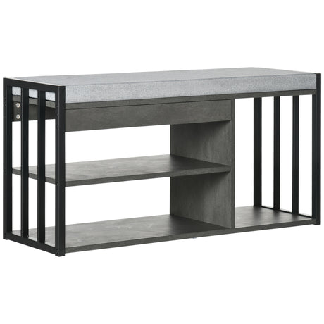 Wooden Shoe Storage Bench 90cm Wide With Cushion - Velmora