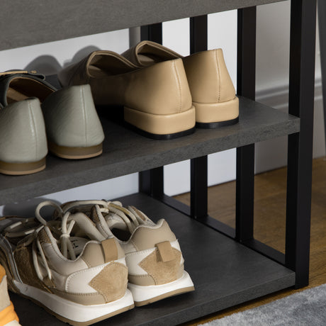 Wooden Shoe Storage Bench 90cm Wide With Cushion - Velmora