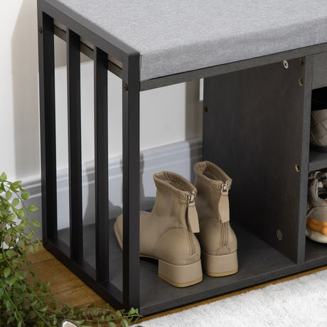 Wooden Shoe Storage Bench 90cm Wide With Cushion - Velmora